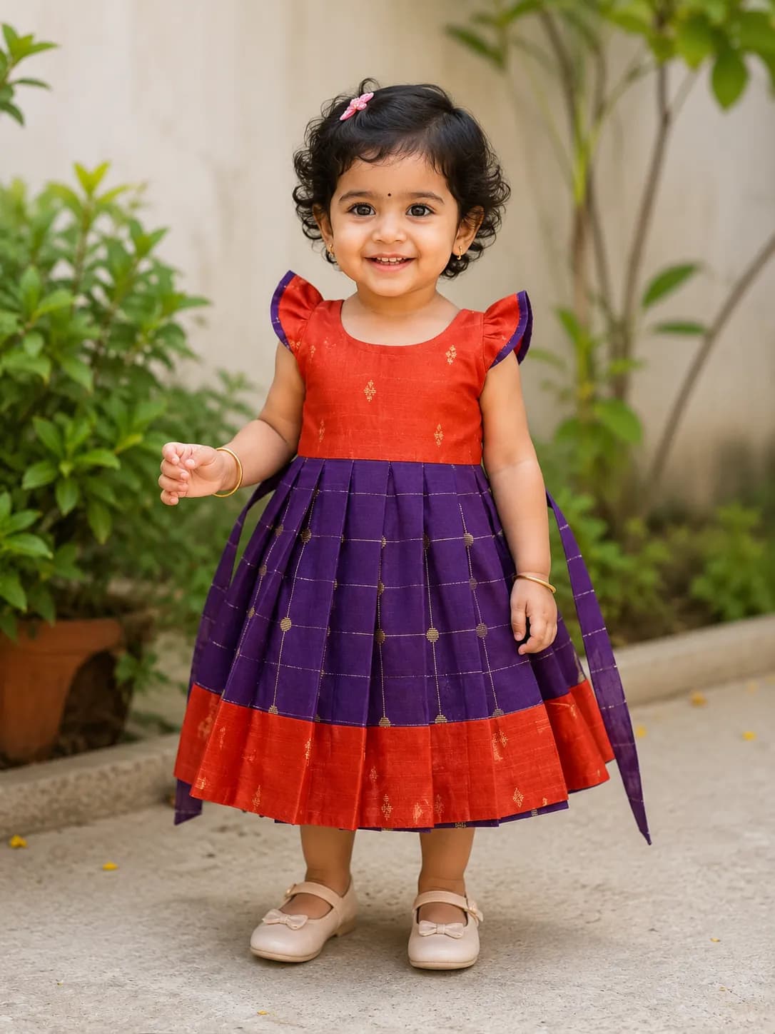 Red Top & Purple Checked Frock